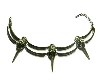 Bronze Bird Skulls & Bones Large Charm Bracelet or Anklet 7-9" 6F