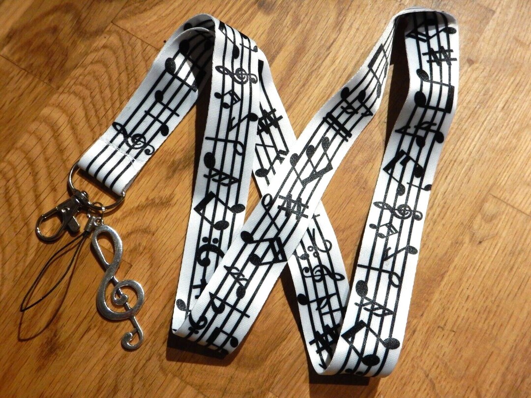 Music Notes Lanyard Map Print With Silvertone Treble Clef Etsy