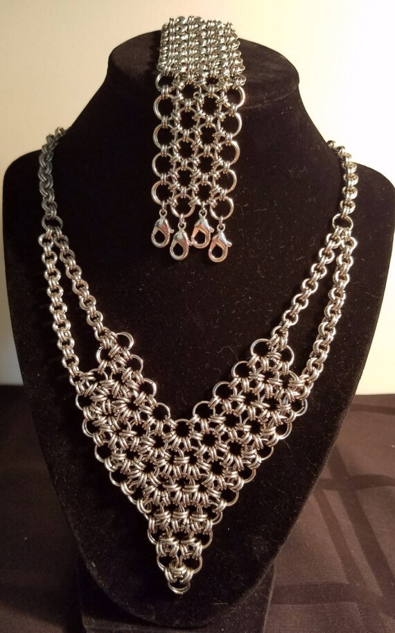 Chainmaille Stainless Steel Necklace and Bracelet Set | Etsy