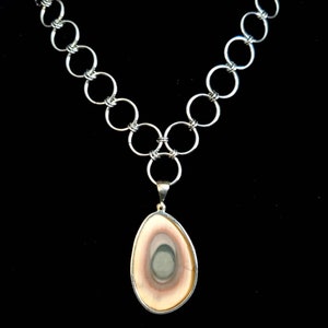 Stainless Steel Chainmaille Necklace with Imperial Jasper Stone Pendant