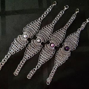 Handmade Stainless Steel Chainmaille Bracelet with  Center Bead