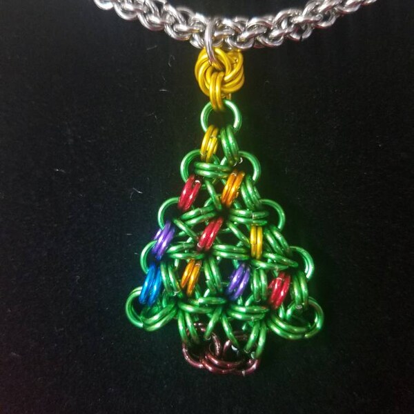 Handmade Anodized Chainmaille Christmas Tree Pendant