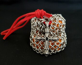 Chainmaille Dice Bag w/Cross