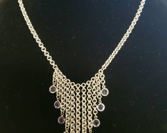 Stainless Steel Chainmaille Necklace with Tanzanite Stones