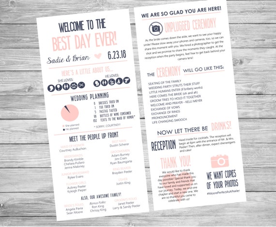 Fun Infographic Wedding Program Printable Wedding Program Etsy