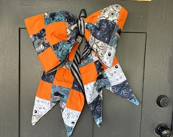 Giant Quilted Patchwork Bow - Halloween Front Door Decor