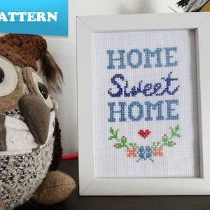 Home Sweet Home cross stitch pattern | Heart | Flowers | Cute | Small | PDF pattern