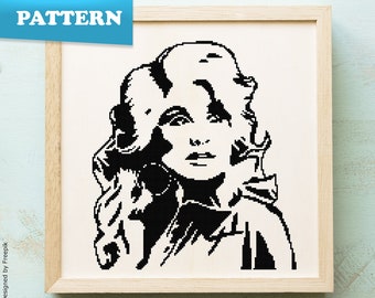 Dolly Parton black portrait cross stitch pattern | Singer | Country Music | People | Famous | PDF pattern