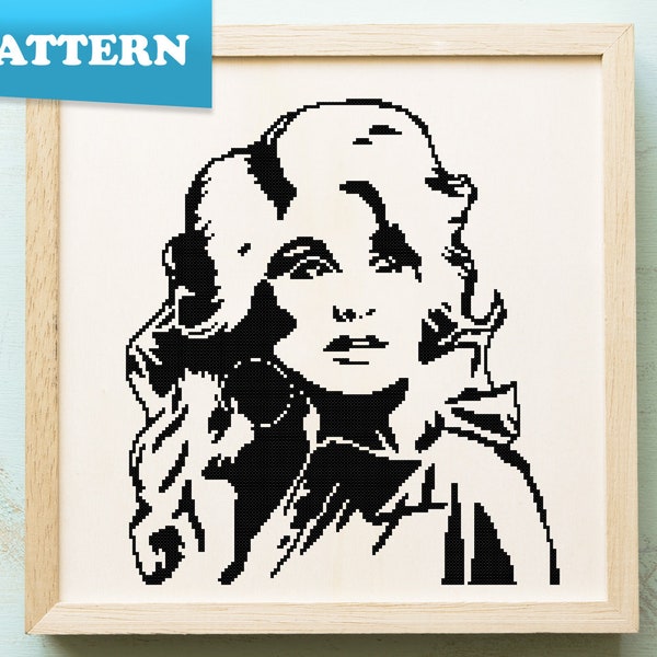 Dolly Parton black portrait cross stitch pattern | Singer | Country Music | People | Famous | PDF pattern