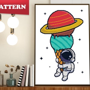 Patrón punto de cruz astronauta y planetas / Espacio / Helado / Gracioso / Astronauta / Universo / Patrón PDF