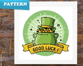 Good luck pot of gold cross stitch pattern | St. Patrick&#39;s Day | Irish | Lucky | Modern | PDF pattern