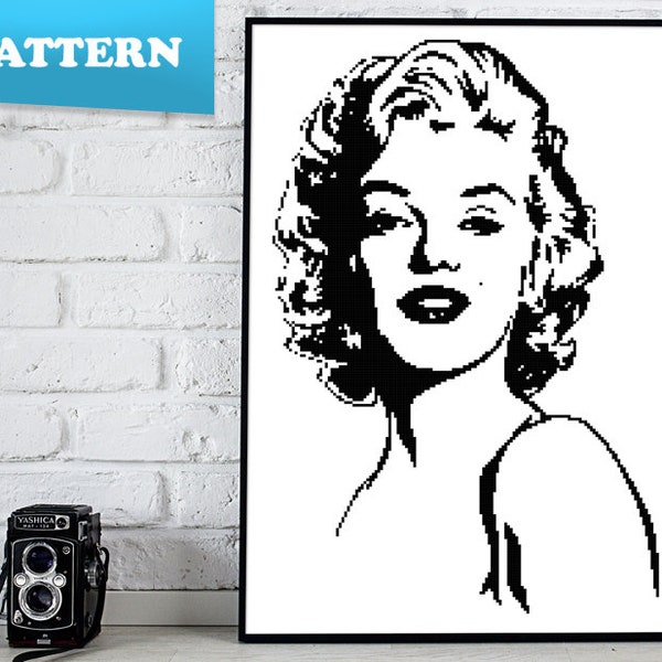 Marilyn Monroe black portrait cross stitch pattern | Movies | Vintage | Famous People | Actress | Hollywood | Glamour | PDF pattern