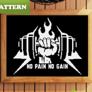 Kein Schmerz kein Gewinn Kreuzstichmuster | Fitnessstudio | Workout | Fitness | Gewichtheben | Crossfit | Einfarbig | | PDF-Schnittmuster