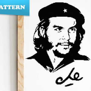 Che Guevara zwart portret kruissteekpatroon | Handtekening | Mensen | Silhouet | Monochroom | PDF-patroon
