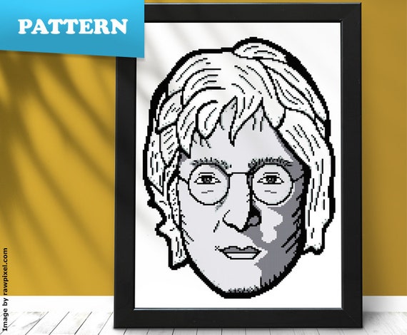 John Lennon Cross Stitch Pattern Portrait Black And Gray Etsy