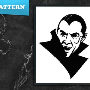 Dracula black portrait cross stitch pattern | Horror movies | Halloween | Vampires |  Monochromatic | PDF Pattern