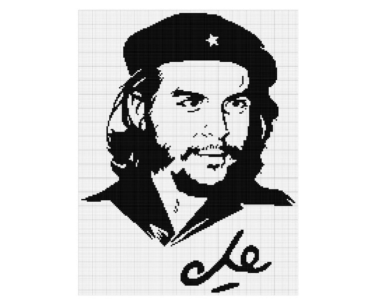 Che Guevara Black Portrait Cross Stitch Pattern | Signature
