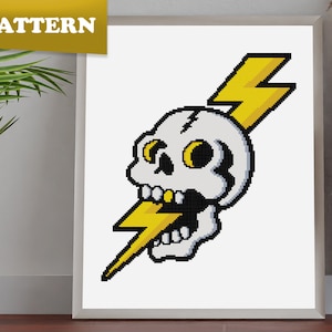 Lightning Skull cross stitch pattern | Skeleton | Bones | Bolt | Death | Thunderbolt | Head | PDF pattern
