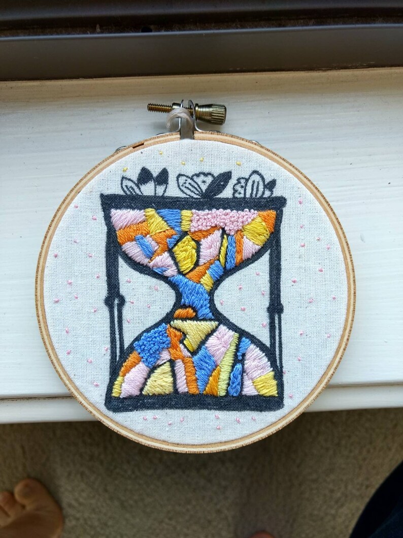 Preprinted fabric embroidery pattern hourglass embroidery  etsy