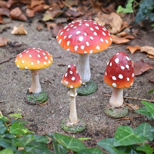 4 Garden Mushroom or Toadstool Ornaments Ideal for Fairy Gardens