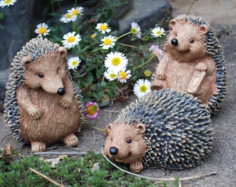 3 Hedgehog Garden Animal Ornaments