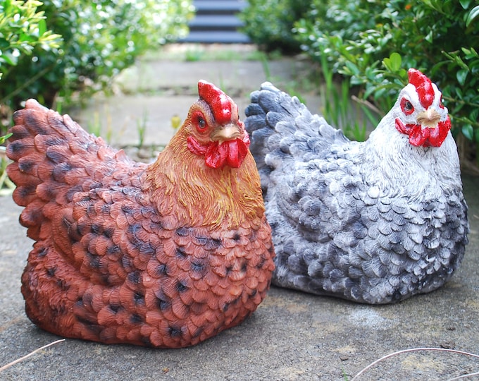 Pair of Chicken Garden Ornaments Etsy UK