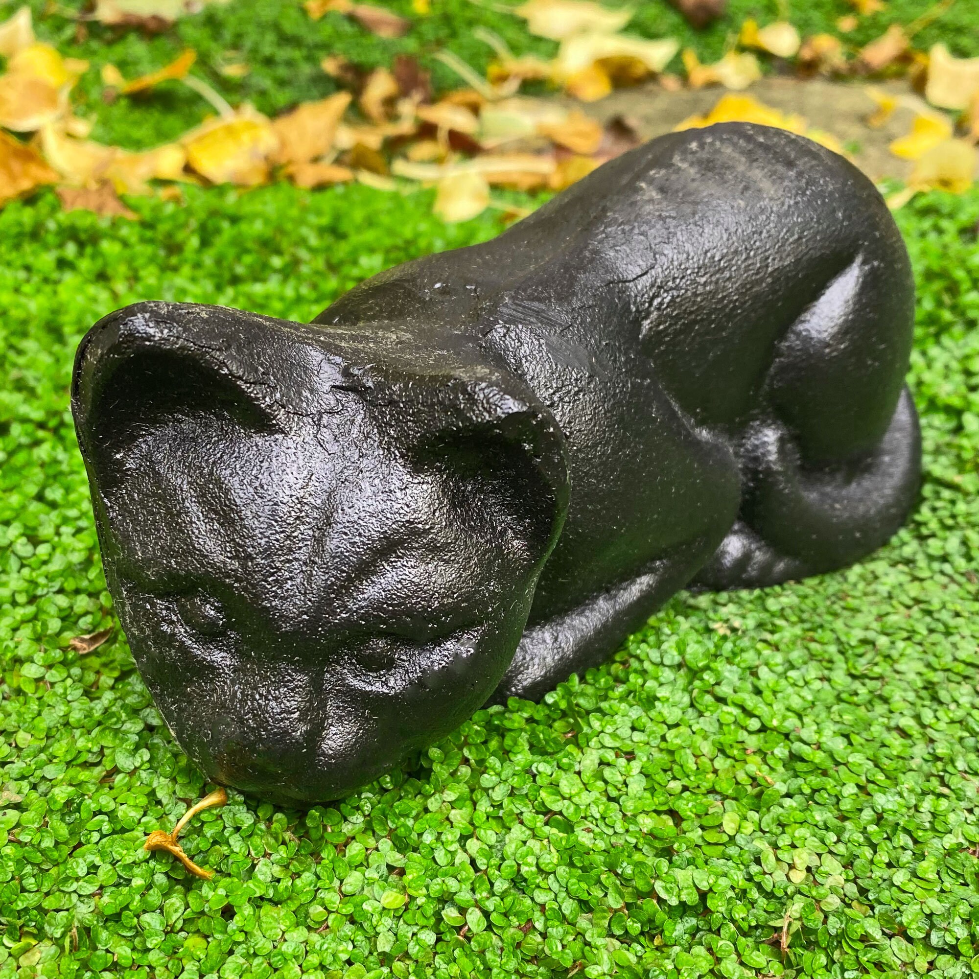 Cat Garden Ornament Black Cast Iron Animal Decoration Etsy