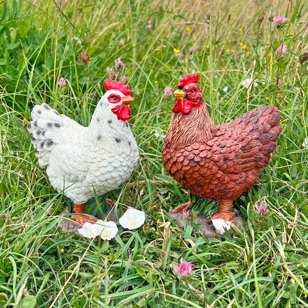 Pair of Chicken Garden Bird Ornaments