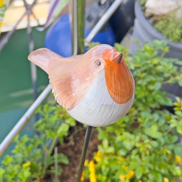 Adorno de jardín de petirrojo de porcelana de 80 cm en una estaca, estatua decorativa de pájaro para exteriores