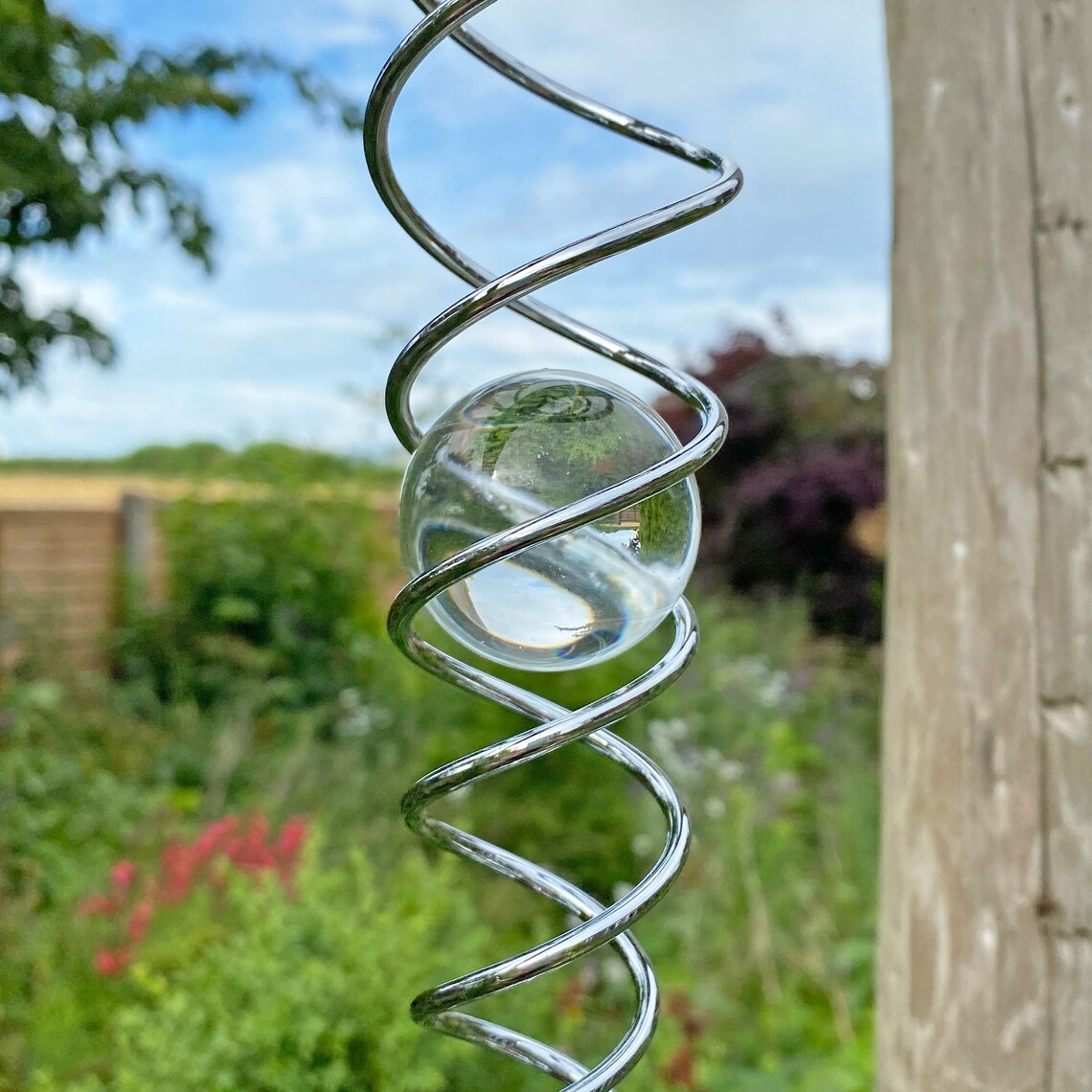 Wind Spinner Glass Twister Gazing Ball Spiral Garden Ornament Etsy