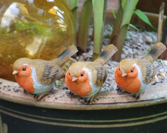 3 Pot Topping Robin Bird Garden Ornaments