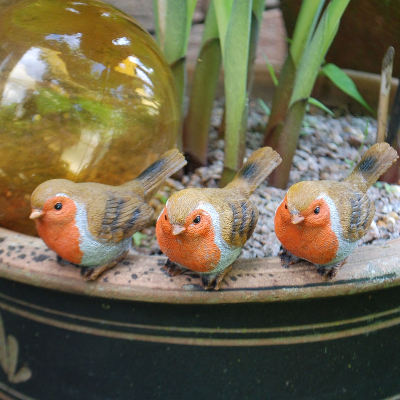 3 Pot Topping Robin Bird Garden Ornaments image 1