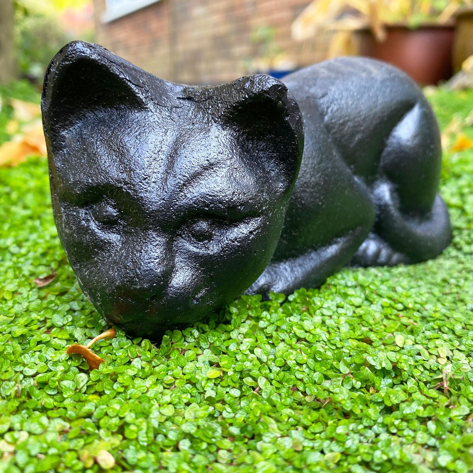 Cat Garden Ornament Black Cast Iron Animal Decoration Etsy