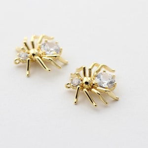 4pcs Plated Champagne Gold CZ Spider Charm Cubic Zirconia Pendant 16x13x3mm