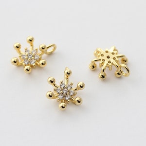 4pcs Plated Gold Zircon Flower Charm 10x13x5mm