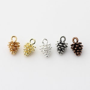 10 Stück Messing Tannenzapfen Charms: Gold, Silber, Kupfer (12 x 8 mm)