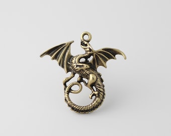 4pcs Antique Bronze Dragon Charms,Mythical Dragon Pendants 23x24x4mm