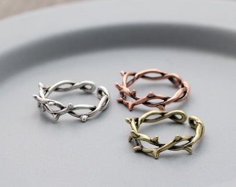 2 Stück Antik Silber/Antik Bronze/Antik Kupfer Vine Thorns Ring, Messing Ring, Verstellbarer Dornen Ring 23mm (I.D. ist ca:17mm)