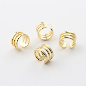 6pcs Plated Gold  Triple Band Ear Cuff Earrings no Piercing, Earwire Earring Clips 11x7mm