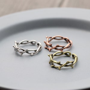 2 stuks antiek zilver/antiek brons/antiek koperen ring doornen wijnstok, messing ring, verstelbare doornen ring 23 mm (binnendiameter is ongeveer: 17 mm)