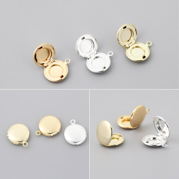 6pcs Gold plated or silver plated Blank Round Photo Lockets 16x13x4mm（Inside size:7mm）