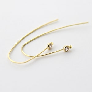 6pcs CZ Cubic Zirconia Gold Plated Ear Hooks Simple Large Earwires 49x19mm