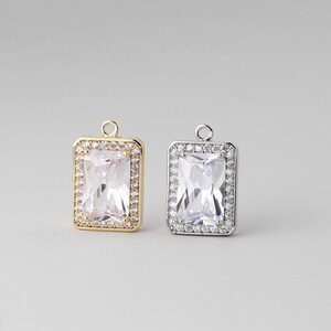 CZ Pave Rectangle Charm Pendants: Gold/Rhodium Plated (2pcs)