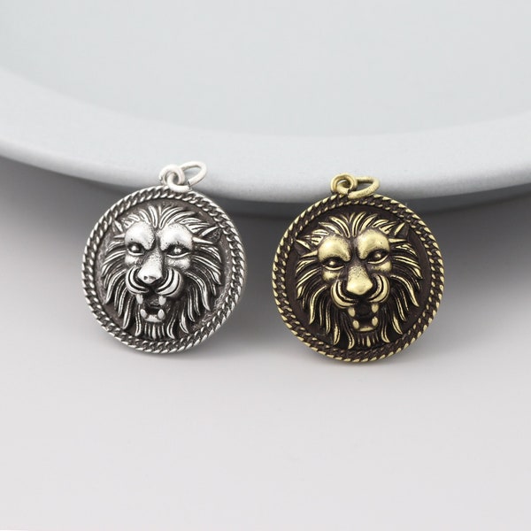 4pcs Antique Silver/Antique Bronze Lion Charms, Lion Face Charm,Lion Medallion ,Animal Medalion Pendants 22x20x7mm