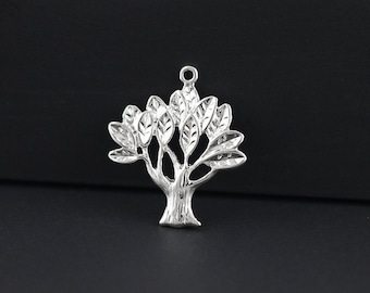 4pcs Tree Charms Tree Pendants Silver Tone 24x21mm