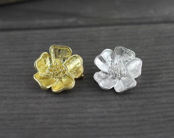 2pcs Flower charm pendant Jewelry Findings, double hole petal, single hole petal, brass gold plated, silver 19x20mm