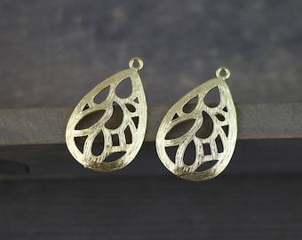 2pcs Gold Plated Teardrop Pendant Filigree Chandelier Earring Charms Findings 17X28mm