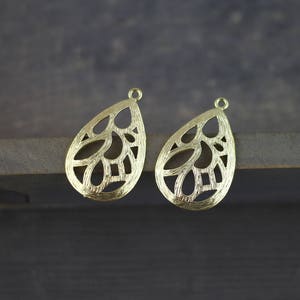 2pcs Gold Plated Teardrop Pendant Filigree Chandelier Earring Charms Findings 17X28mm