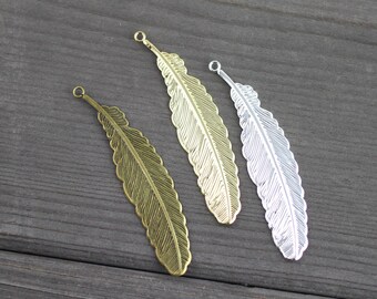 Silver Feather Charms: Copper Jewelry Findings (2pcs)