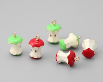 10pcs Gold Enamel Apple Charm Pendant ,Fruit Charms